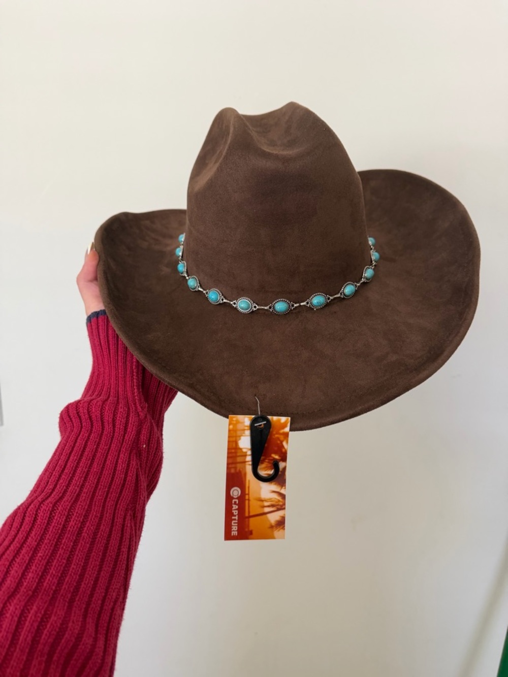 ONE/SIZE Brown Western Hat with Turquoise Concho Band